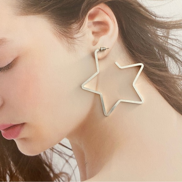 4/$15 Bold Sterling Silver Big Star Hoop Earrings - Picture 4 of 6